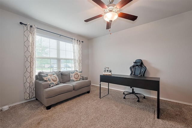 23806 Naples Shore Dr, Katy, TX 77493 - carpeted office with baseboards and a ceiling fan