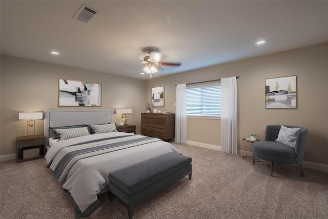 1006 Glacier Hill Dr, Houston, TX 77077 - bedroom featuring carpet floors, baseboards, recessed lighting, and a ceiling fan