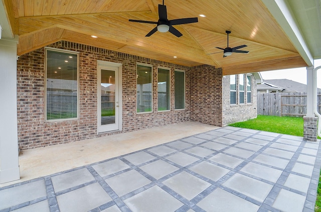 14211 Walworth Creek Ct, Rosharon, TX 77583 - view of patio / terrace with fence and ceiling fan