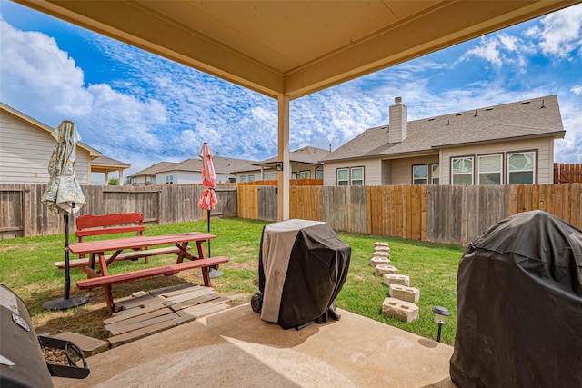 view of patio / terrace with a fenced backyard and area for grilling