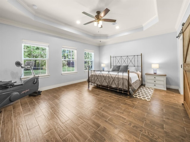 19507 Balsas Dr, Porter, TX 77365 - bedroom featuring crown molding, a raised ceiling, and wood finished floors