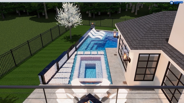 view of pool featuring fence