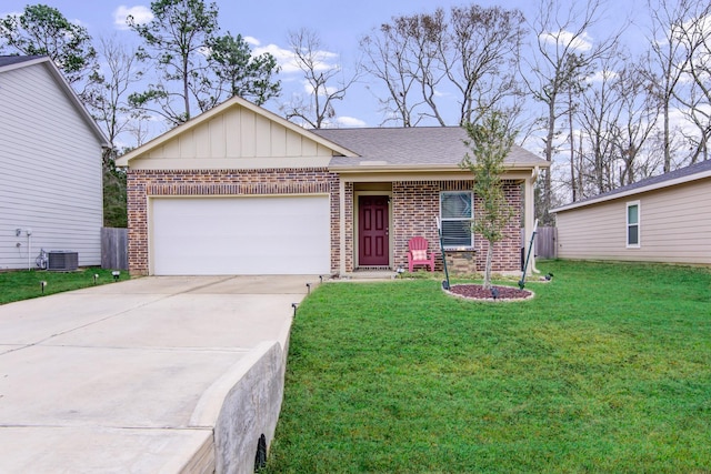 15560 Briar Forest Dr, Conroe, TX 77306 - view of front facade featuring brick siding, an attached garage, concrete driveway, and a front lawn