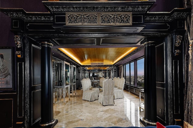 101 Westcott St Unit 2001, Houston, TX 77007 - interior space with decorative columns, marble finish floor, and a raised ceiling