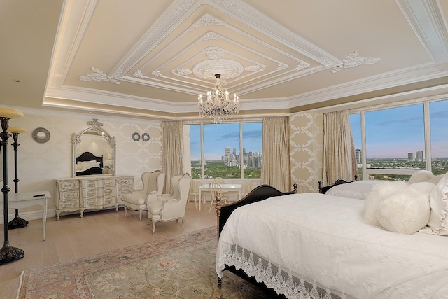 101 Westcott St Unit 2001, Houston, TX 77007 - bedroom featuring a chandelier, wallpapered walls, and crown molding