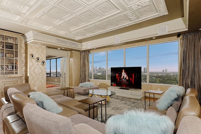 101 Westcott St Unit 2001, Houston, TX 77007 - living room featuring an ornate ceiling