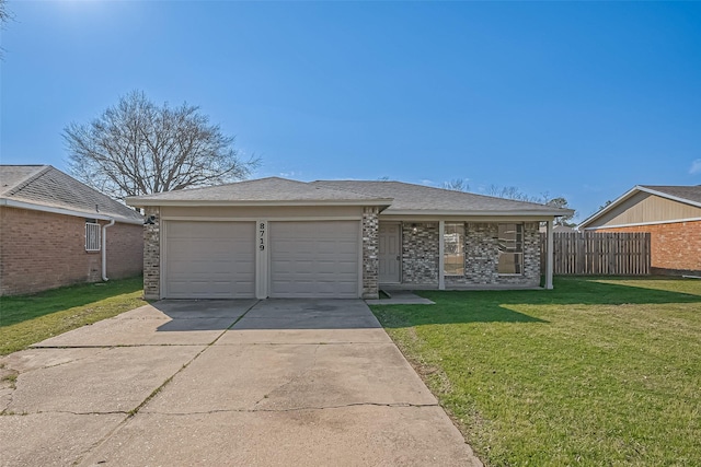 8719 Valley Meadow Dr, Houston, TX 77078 - single story home with concrete driveway, an attached garage, a front yard, fence, and a shingled roof