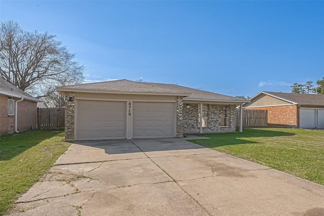 8719 Valley Meadow Dr, Houston, TX 77078 - view of front of house featuring concrete driveway, a front yard, a garage, fence, and a shingled roof