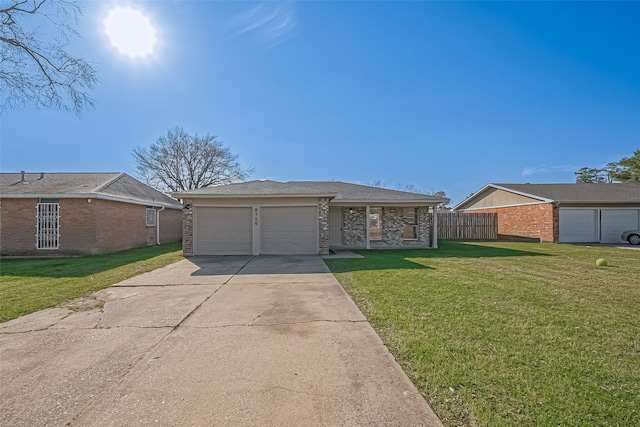 8719 Valley Meadow Dr, Houston, TX 77078 - view of front facade with concrete driveway, a garage, a front lawn, and brick siding