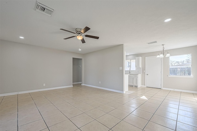 8719 Valley Meadow Dr, Houston, TX 77078 - unfurnished room with ceiling fan with notable chandelier, visible vents, and recessed lighting