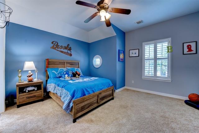 15122 Windsdowne Ln, Cypress, TX 77429 - bedroom featuring carpet, ceiling fan, and lofted ceiling