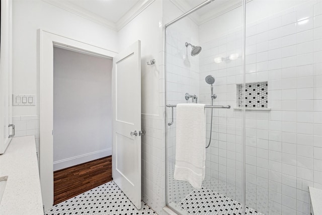 636 Pizer St, Houston, TX 77009 - full bath featuring crown molding and a shower stall