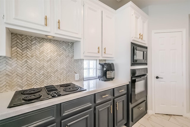 7015 Timber Edge Ln, Humble, TX 77346 - kitchen featuring black appliances, light countertops, white cabinets, and backsplash