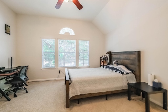 7015 Timber Edge Ln, Humble, TX 77346 - carpeted bedroom with ceiling fan, lofted ceiling, and baseboards