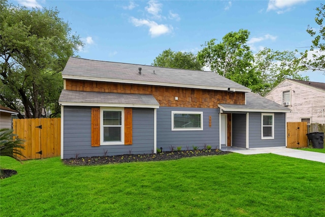 3806 Zephyr St, Houston, TX 77021 - view of front of home with fence, a front yard, a gate, and a shingled roof