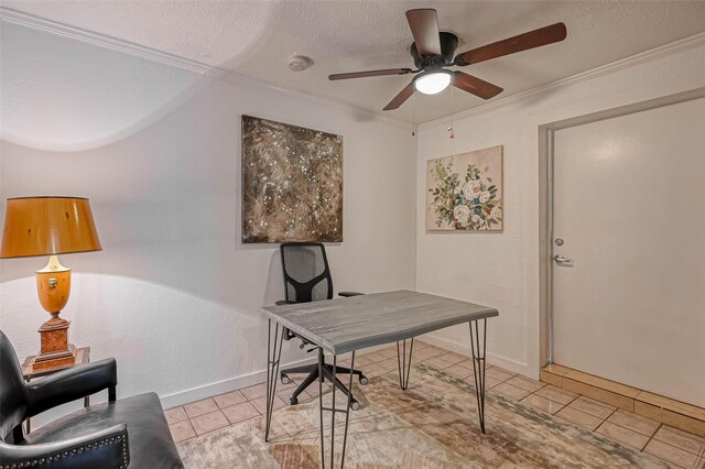 1265 Du Barry Ln, Houston, TX 77018 - office space featuring ceiling fan, tile patterned flooring, baseboards, and a textured ceiling