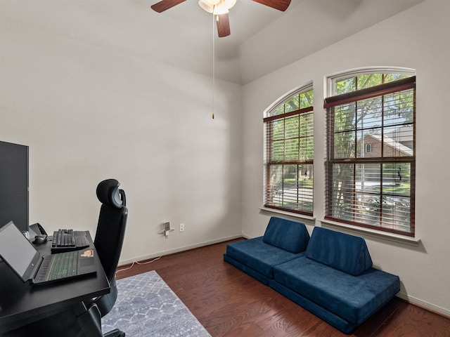 605 Pedernales St, Webster, TX 77598 - home office featuring ceiling fan, plenty of natural light, baseboards, and wood finished floors