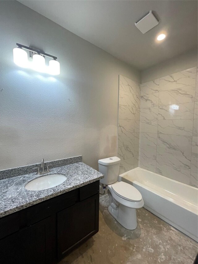 15838 Aspen Dr, Montgomery, TX 77356 - bathroom with toilet, vanity, and washtub / shower combination