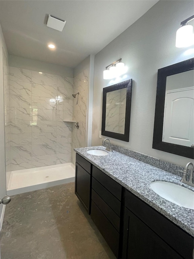 15838 Aspen Dr, Montgomery, TX 77356 - full bathroom featuring a shower stall, double vanity, and concrete flooring