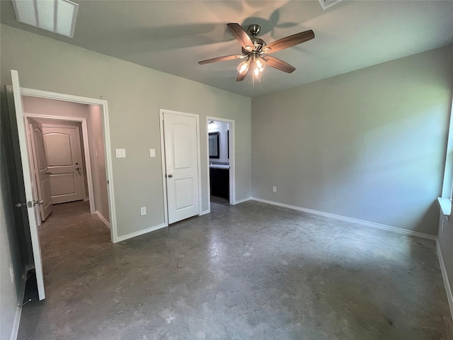 15838 Aspen Dr, Montgomery, TX 77356 - unfurnished bedroom featuring concrete floors, baseboards, and a ceiling fan