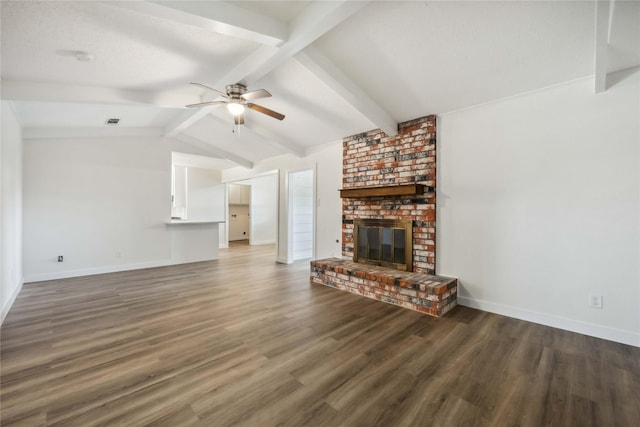 12418 A Bar Dr, Santa Fe, TX 77510 - unfurnished living room with a ceiling fan, wood finished floors, baseboards, and a fireplace