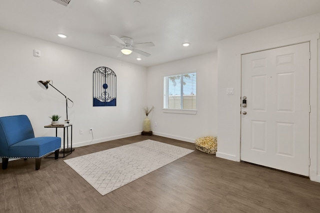 12603 Telge Rd Unit 30C-D, Cypress, TX 77429 - foyer entrance with dark wood-style flooring, ceiling fan, baseboards, and recessed lighting