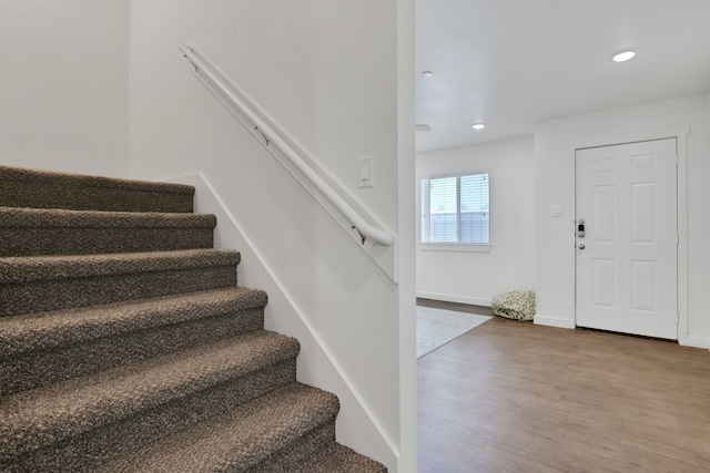 12603 Telge Rd Unit 30C-D, Cypress, TX 77429 - stairway featuring wood finished floors, recessed lighting, and baseboards