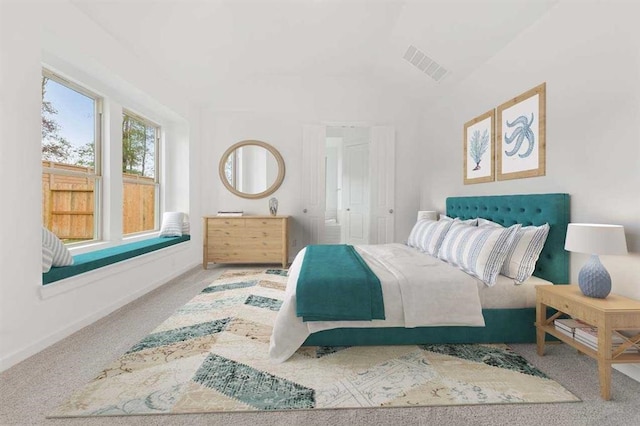bedroom featuring visible vents, baseboards, and carpet flooring