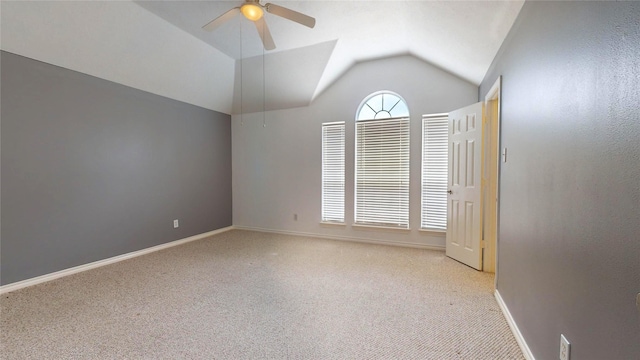 16410 Bluff Springs Dr, Houston, TX 77095 - spare room with carpet, baseboards, a ceiling fan, and lofted ceiling