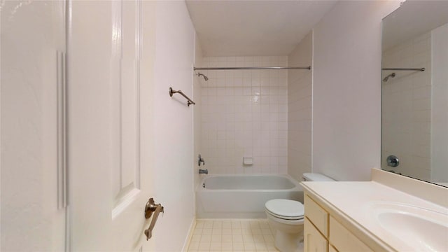 16410 Bluff Springs Dr, Houston, TX 77095 - full bath featuring toilet, vanity, baseboards, and tub / shower combination