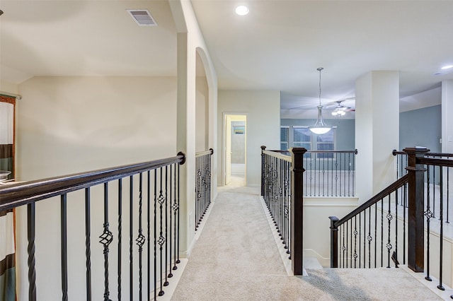 8719 Seguin Cove Ln, Richmond, TX 77407 - corridor featuring recessed lighting, an upstairs landing, visible vents, and carpet floors