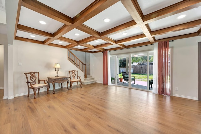 18614 Prince William Ln, Houston, TX 77058 - sitting room featuring light wood-type flooring, baseboards, and coffered ceiling