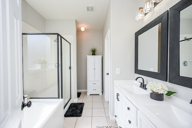 full bathroom with visible vents, a sink, and a stall shower