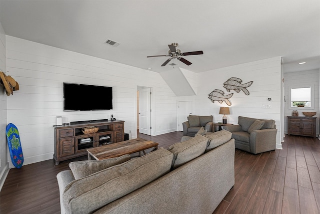 23006 Martes St, Galveston, TX 77554 - living room with dark wood finished floors, ceiling fan, baseboards, wooden walls, and recessed lighting
