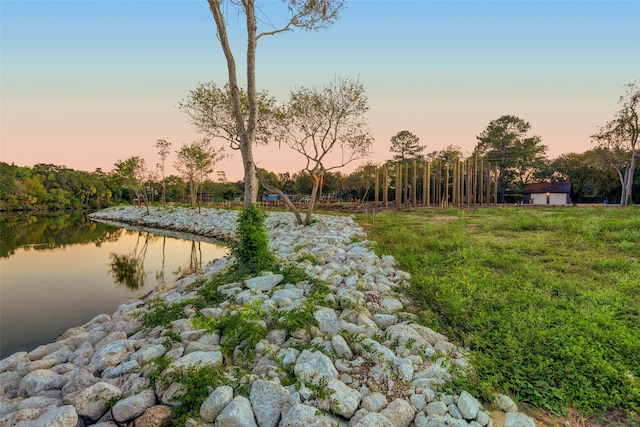 view of yard with a water view