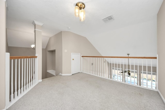 4902 Bellmead Dr, Missouri City, TX 77459 - additional living space with carpet flooring, vaulted ceiling, and baseboards