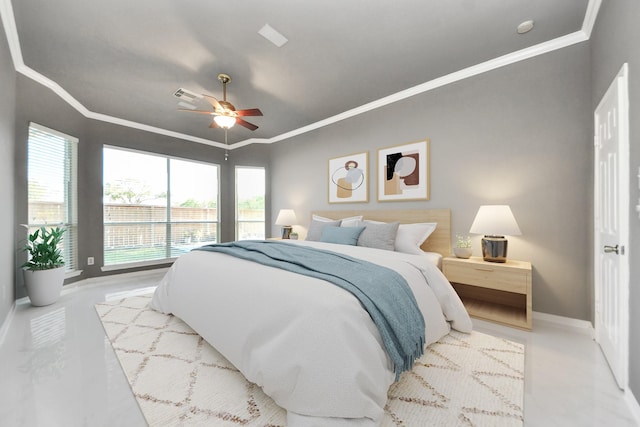 4902 Bellmead Dr, Missouri City, TX 77459 - bedroom featuring crown molding, baseboards, and a ceiling fan