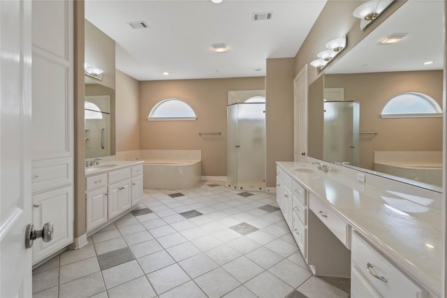 8802 Kennet Valley Rd, Spring, TX 77379 - full bath featuring a shower stall, a bath, vanity, and tile patterned floors