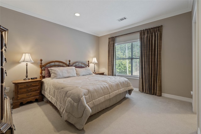 8802 Kennet Valley Rd, Spring, TX 77379 - bedroom with light colored carpet, baseboards, crown molding, and recessed lighting