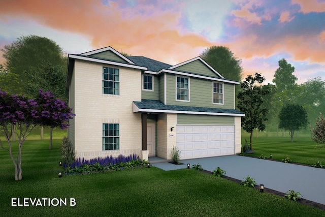 511 French Lavender Ln, Crosby, TX 77532 - traditional-style house with an attached garage, roof with shingles, driveway, and a front lawn
