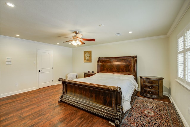 14227 Indian Wells Dr, Houston, TX 77069 - bedroom with wood finished floors, baseboards, crown molding, ceiling fan, and recessed lighting