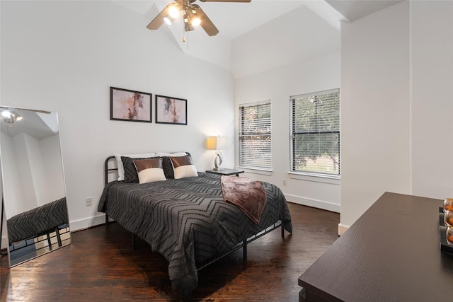 3412 St Emanuel St, Houston, TX 77004 - bedroom with wood finished floors, baseboards, ceiling fan, and a high ceiling