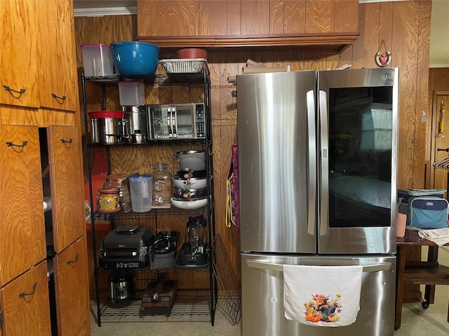406 W Liberty Rd, Harleton, TX 75651 - kitchen featuring smart refrigerator and brown cabinetry