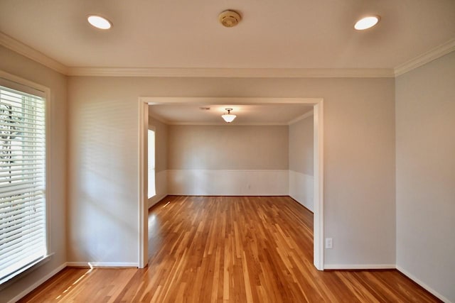 5718 Benning Dr, Houston, TX 77096 - spare room with light wood-style flooring, a smoke detector, ornamental molding, baseboards, and recessed lighting