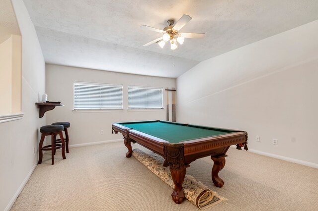 12506 Opal Valley Dr, Tomball, TX 77377 - game room with ceiling fan, carpet, pool table, and baseboards
