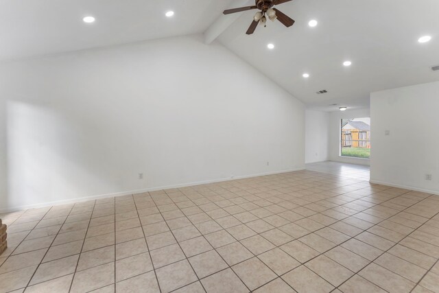 19822 Brightstone Dr, Humble, TX 77338 - unfurnished room featuring ceiling fan, beamed ceiling, baseboards, and recessed lighting