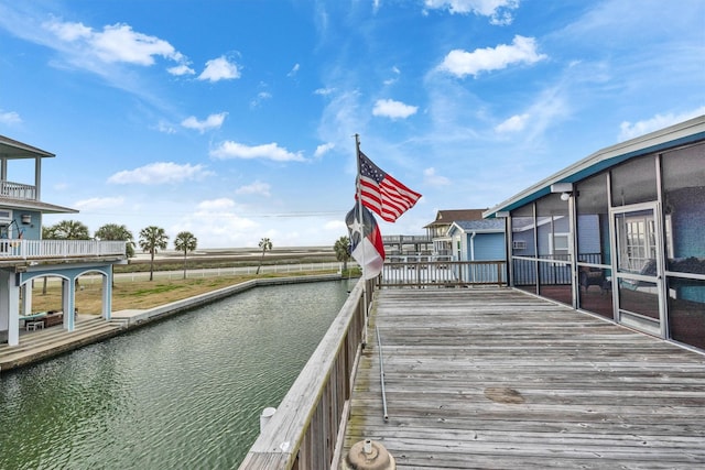 dock area with a water view