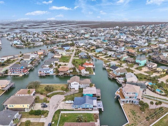 aerial view featuring a water view and a residential view