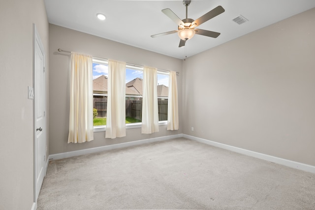 10723 Bridgeport Path Ct, Missouri City, TX 77459 - empty room featuring visible vents, baseboards, ceiling fan, recessed lighting, and carpet