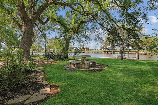 view of yard with a water view